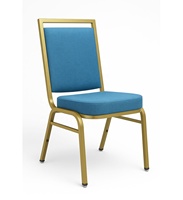 Chaise de banquet empilable à prix d'usine avec rembourrage bleu et cadre en acier doré pour sièges d'hôtel et de salle d'événements
