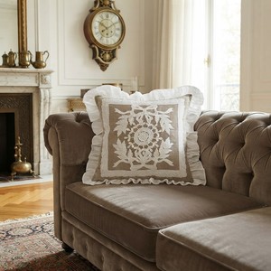 Classic Vintage Ribbon Bow Embroidered Cotton Cushion Cover White Ruffle Trim Decorative Throw Pillowcase for <b>Sofa</b> <b>Bed</b> - Product Image 1