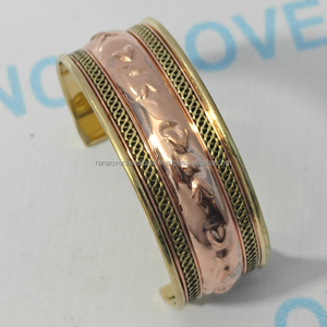 <b>Adjustable</b> Brass & Copper Open Cuff Bangle Handmade Modern Eco-Friendly Customizable DIY <b>Bracelet</b> for Women Baptism Gift - Product Image 1