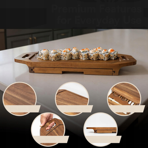 Juego de Bandejas para Servir Sushi de Madera de Acacia con Cajón, Tabla de Sushi Premium Apta para Alimentos, Plato Japonés para Servir Charcutería - Product Image 4