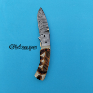 Handmade Multi-Use Damascus Steel Folding Pocket Camping Tactical Hunting <b>Knife</b> Burnt Camel <b>Bone</b> <b>Handle</b> Industrial Grade 3-Year - Product Image 5