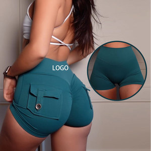 Shorts de sport taille haute pour femme, couleur unie, en toile tricotée, polyester, taille élastique, respirant, idéal pour le délavage à la pierre - Product Image 3
