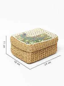 Habere India <b>Rectangular</b> Storage <b>Basket</b> with Lid Beige 24x18x11 cm Jute Seagrass Bamboo Organizer Box for Home Wardrobe Storage - Product Image 5