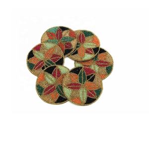 Ensemble de 6 sous-verres en perles de verre multicolores faits à la main modernes pour boisson sous-verres en perles de verre pour table basse - Product Image 1