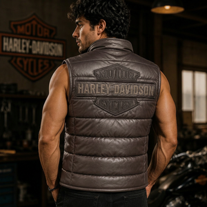 Chaleco de Cuero Genuino sin Mangas para Hombre, Marca H-D, con Logotipo Bordado, Estilo Urbano, Transpirable, de Secado Rápido, para Invierno, OEM - Product Image 3