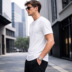 Camiseta Blanca Lisa de Punto para Hombre, Transpirable, de Secado Rápido, Holgada, Informal, para Gimnasio, Deportes, Camiseta Básica de Verano - Product Image 3