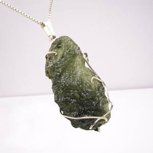 Natural Raw Moldavite <b>Wire</b> Wrapped <b>Sterling</b> <b>Silver</b> Pendant Green Tektite Crystal Necklace Handmade Healing Jewelry Gift - Product Image 4