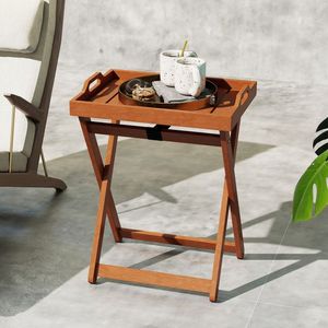 Portable Outdoor Wood <b>Tray</b> <b>Table</b> with Folding Frame for Side or End Use - Product Image 4