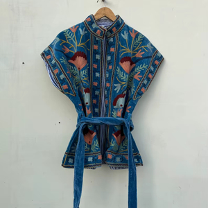 Blue Embroidered Suzani Velvet Short Jacket Statement Outerwear Coat Velvet Blazer Unisex Jacket Gift For <b>Wife</b> Bridal Jacket - Product Image 1