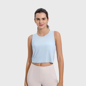Débardeur court côtelé en coton pour femme, sans manches, col rond, style personnalisé, décontracté, pour l'été - Product Image 1