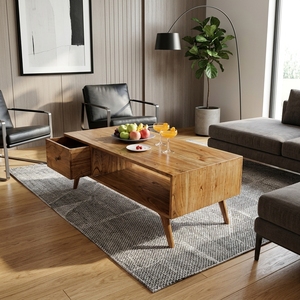 Solid Wood Living Room Cabinets Mid Century Modern Storage Sideboard Buffet Credenza Having <b>Slide</b> Out Drawer Extension Media Box - Product Image 2