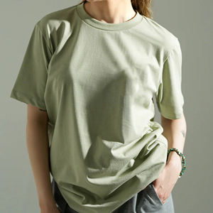 T-shirt en coton uni à manches courtes et col rond pour femme, coupe ample, tissu jersey respirant, décontracté, pour le printemps et l'été - Product Image 5