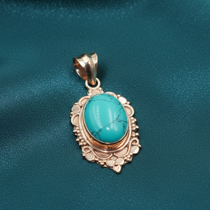 Collier pendentif fait main en turquoise naturelle et argent sterling 925, cabochon ovale vintage, bijou cadeau pour femme, cadeau de Noël pour elle - Product Image 3