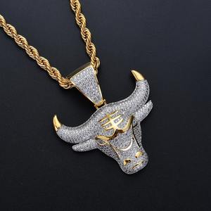 Collar con Colgante de Cabeza de Toro Estilo Hip Hop, Chapado en Oro de 18K, con Micro Pavé de Diamantes CZ, Joyería con Diseño de Animal - Product Image 3