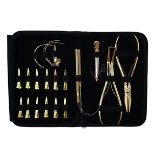 High Quality Salon Hair Extension Tool Kit with 7 In Flat Beads <b>Crimping</b> Plier Microlink Removal Plier Hook Loop Curved Needles - Product Image 1