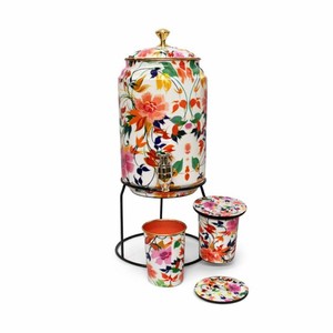Distributeur d'eau en émail floral de haute qualité, grande capacité, pour la maison et les fêtes, avec couvercle et deux tasses - Product Image 5