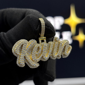 Colgante Personalizado con Nombre en Estilo Burbuja, Plata de Ley 925, Moissanita VVS, Chapado en Oro Amarillo, Joyería Hip Hop Personalizada - Product Image 4