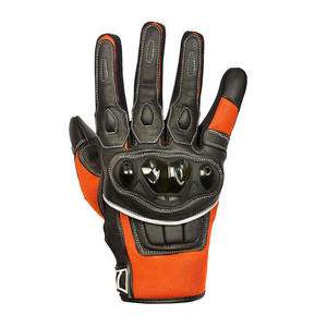 Gants de course en cuir à doigts entiers, design à panneaux noir et orange, respirants, antidérapants, fermeture auto-agrippante pour la conduite - Product Image 6