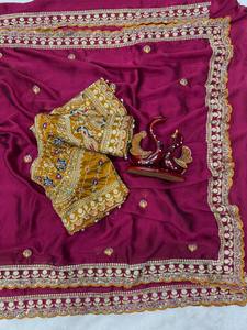 Sari de seda Rangoli suave para mujer con bordado de lentejuelas y blusa Banglori pesada |   Sari Étnico Elástico Hasta el Tobillo para Fiesta - Product Image 4