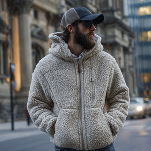 Outdoor Winter Sherpa Hood <b>Jacket</b> Men's Sherpa Fleece <b>Lined</b> <b>Jackets</b> Zip Up Fleece Sherpa <b>Jacket</b> Men - Product Image 1