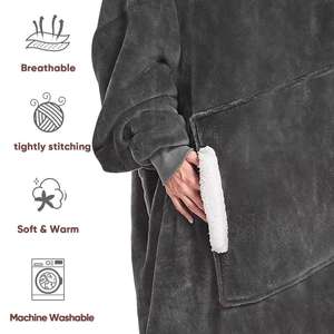 Hoodie couverture d'hiver surdimensionné avec manches, en polaire, à carreaux, pour femme, avec poches - Product Image 5