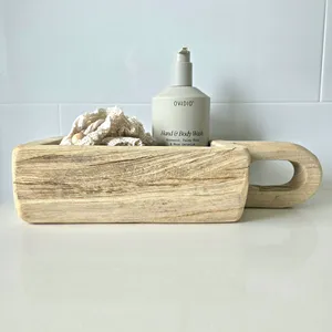 Plateau de salle de bain multifonctionnel en bois vintage avec poignée, pour servir des fruits secs, des bougies, des verres, des fleurs, ou comme plateau de présentation décoratif - Product Image 2