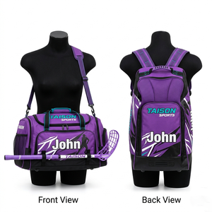 Women Floorball Gear Bag High Quality 600D Polyester GSM Purple Panels Sublimation Printed CustomLogo Dual Carry <b>Backpack</b> Duffel - Product Image 1