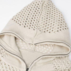 Sweat-shirt à capuche en tricot pour homme, motif gaufré, beige clair, coupe classique, 100% coton, écologique, avec poche imperméable - Product Image 3