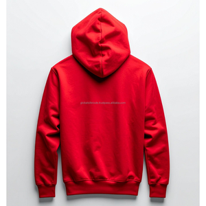 Sweat-shirt à capuche unisexe rouge en molleton, coupe classique, couleur unie, avec poches, tricoté pour l'hiver, 100 % coton, écologique - Product Image 3