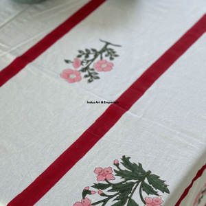 Handblock Printed Floral Cotton Indian <b>Tablecloth</b> Handmade Modern Dining Tablecover Linen Decor - Product Image 4