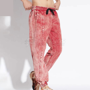 High Quality <b>Red</b> Tie Dye Joggers Streetwear Casual Pant Loose Fit Drawstring Stonewash <b>Cargo</b> Sweatpants For Men - Product Image 3