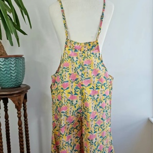 Mono de talla única de algodón puro con estampado de bloque de mano indio estilo informal sin mangas de Dunagree colorido peculiar para fiestas - Product Image 1