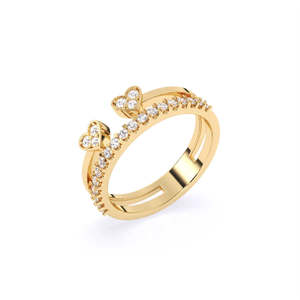 Bague de fiançailles romantique en or jaune, blanc et rose 9 carats avec diamant de laboratoire rond en forme de cœur de 0,32 ct, cadeau d'anniversaire - Product Image 1