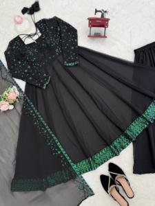 Magnifique Salwar Kameez indien pakistanais de créateur en tissu Georgette, orné de fils fantaisie et de sequins, élégant, séchage rapide, toutes saisons, pour les fêtes - Product Image 3