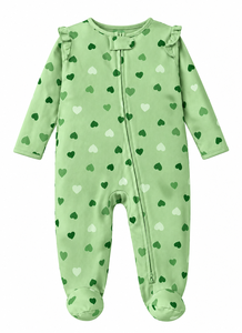 Combinaison de nuit à volants pour bébé fille, en coton respirant, avec fermeture éclair bidirectionnelle et imprimé cœur - Product Image 2