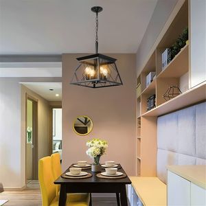 Lustre suspendu moderne en métal noir de 16 pouces, design cage, 4 lumières, réglable, pour salle à manger, cuisine - Product Image 4