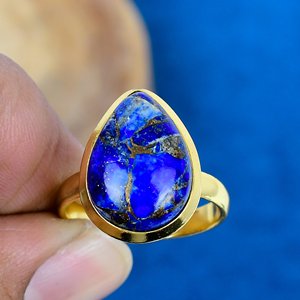 Natural Copper Lapis Lazuli Pear Shape Gemstone <b>Ring</b> <b>925</b> Sterling <b>Silver</b> - Product Image 1