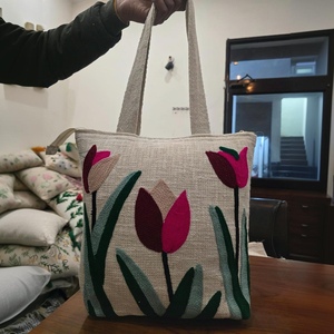 Sac fourre-tout en toile brodé camouflage style bohème pour mariage à la plage avec fermeture éclair, longue anse d'épaule, taille moyenne, sac de shopping - Product Image 2