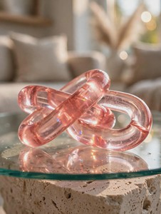 Sculpture d'anneaux entrelacés en résine rose peinte à la main, personnalisable, décoration artistique pour la maison, moulage en époxy DIY, forme irrégulière - Product Image 1