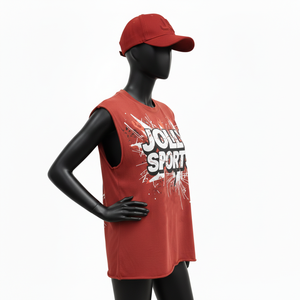 Débardeur Sportif Femme en Coton Épais Rouge Style Urbain avec Logo Graphique – T-shirt Sans Manches en Coton pour Femme - Product Image 4