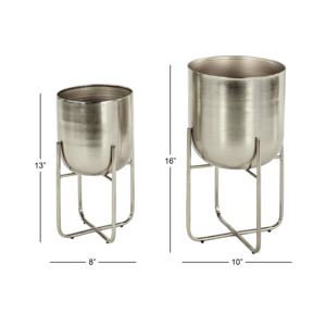 Maceta de flores artesanales de metal con acabado plateado con soporte para decoración interior y exterior Maceta y macetas ovaladas - Product Image 3