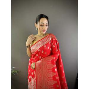 Sari de Seda Lichi Vaishali Banarasi - Sari Tradicional Tejido a Mano - Product Image 1