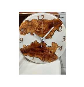 Horloge murale de luxe en résine époxy noire et blanche avec perles, en bois d'olivier à bords naturels, ronde, silencieuse, avec chiffres audacieux pour la décoration intérieure - Product Image 2