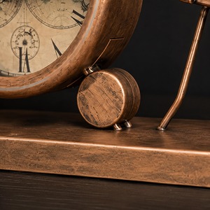 Horloge de bureau en laiton, mouvement mécanique, design circulaire, silencieuse, sans tic-tac, sonnerie horaire, style rustique - Product Image 5