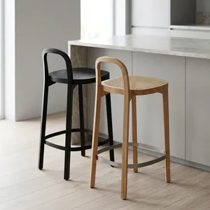 Modern <b>Wooden</b> Bar Chair Counter Seat Footrest For Kitchen Island Cafe Chair For Restaurant Dinning Table Bar Hotels Bar <b>Stool</b> - Product Image 2