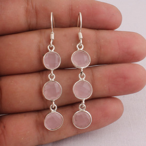 Pendientes de Cuarzo Rosa Natural, Plata de Ley 925, Estilo Victoriano Vintage, Pendientes Colgantes con Piedras Preciosas Rosas, Joyería al por Mayor - Product Image 1