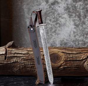 Espada Gladiador Vikinga de Doble Filo, Forjada a Mano en Acero de Damasco Antiguo, con Ranuras para Sangre - Product Image 1
