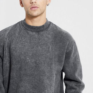 Sweat-shirt en coton uni à col rond pour homme, coupe ample, tricoté, effet délavé, idéal pour l'automne - Product Image 6