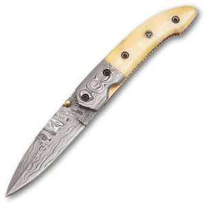 Cuchillo Plegable Bowie de Acero de Damasco Hecho a Mano de 4 Pulgadas para Acampada al Aire Libre, con Bloqueo Liner Lock, Venta al por Mayor, Fabricación OEM/ODM - Product Image 1