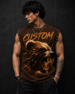 Débardeur personnalisé avec impression DTG graphique en strass, 100% coton jersey, vintage, sans manches, unisexe, OEM, vente en gros, mode, anti-UV - Product Image 5